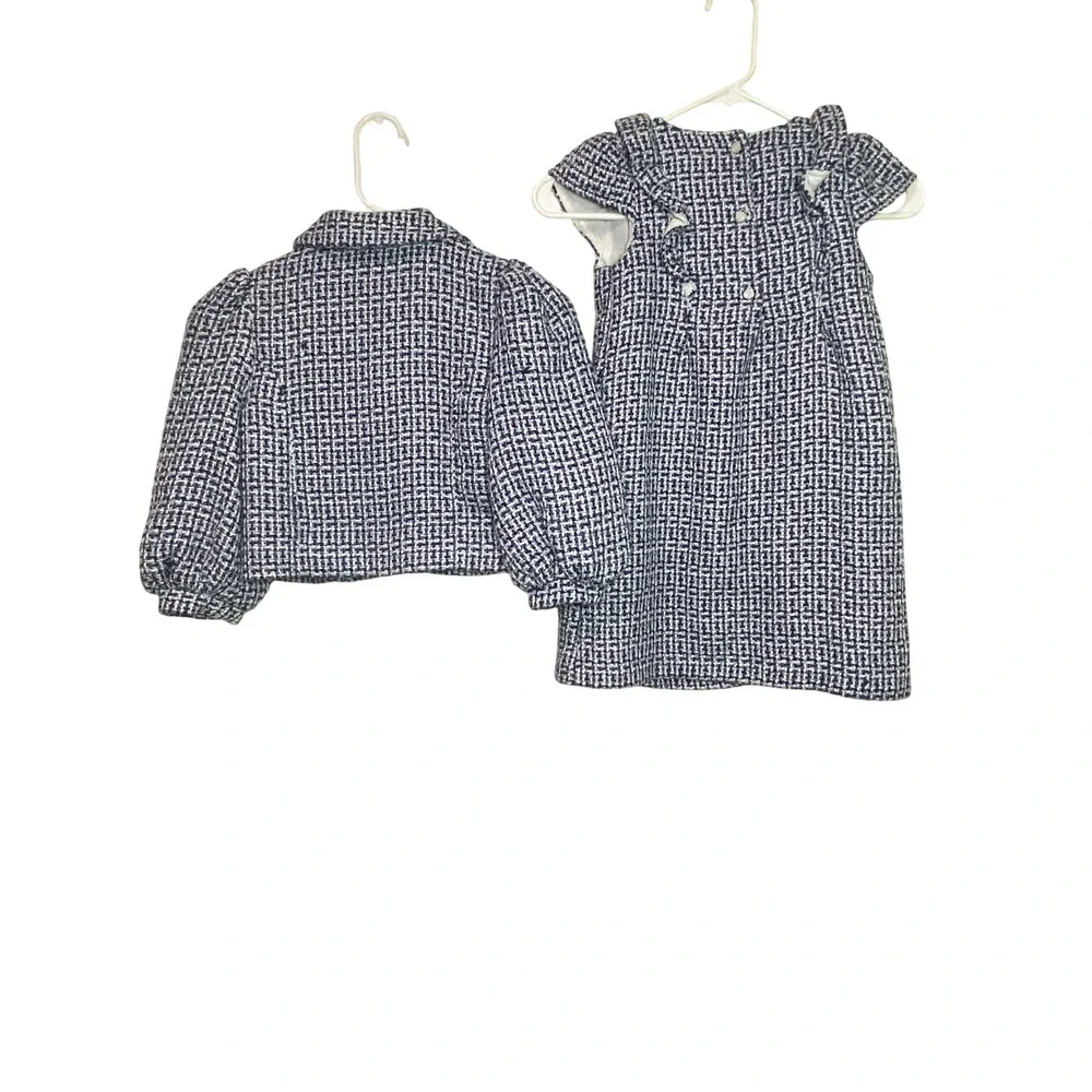Janie and Jack Kids Navy White Tweed Dress and Matching Jacket Set Size 7 Preppy